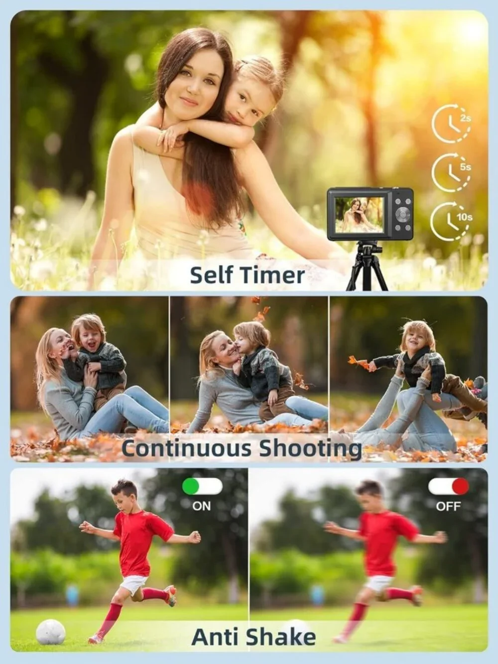 FHD 1080P Digital Point & Shoot Camera, 16X Zoom, Compact, Anti-Shake, 32GB Card